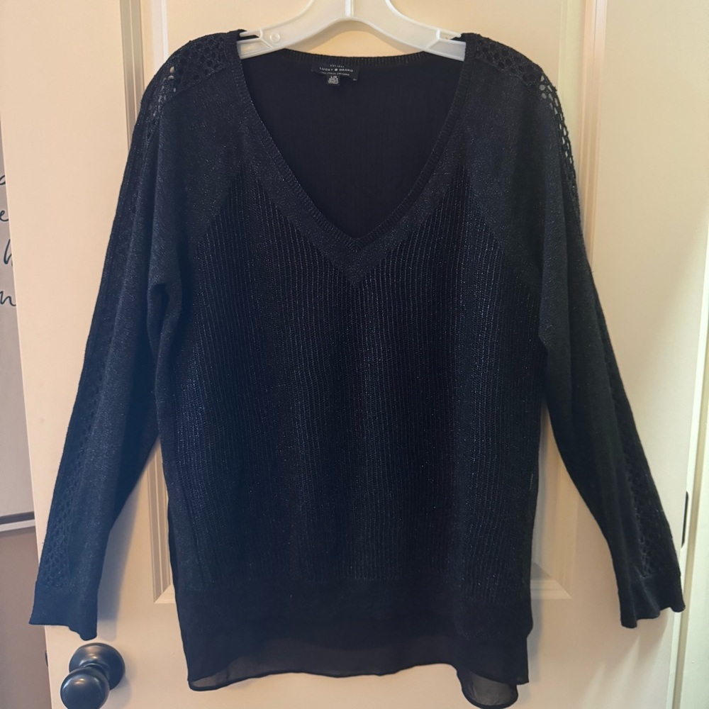 Lucky Brand Black V-Neck Sweater with shimmer